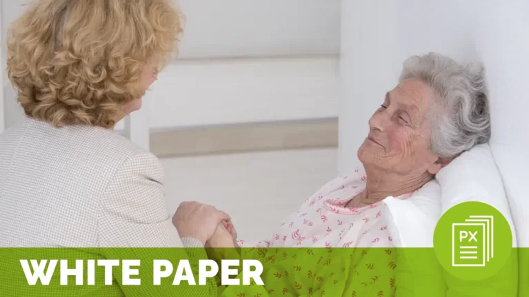 a woman holding an elderly woman's hand; patient advocate