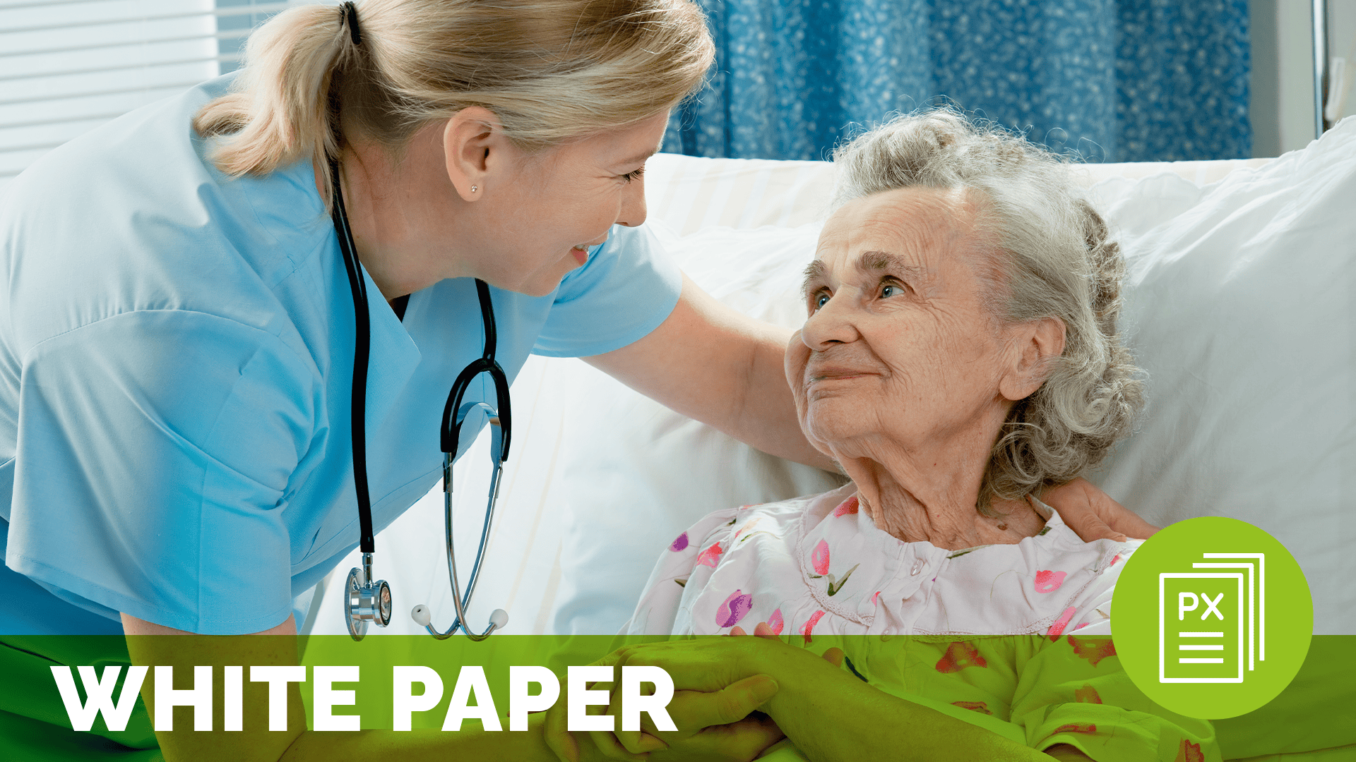 a nurse with an elder woman, offering patient perspective