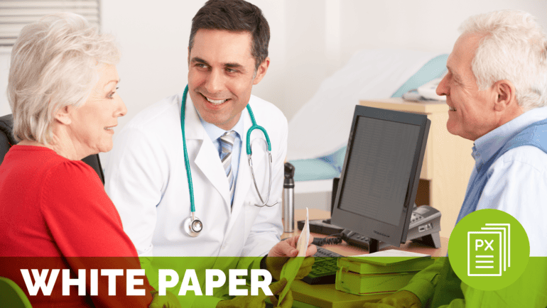 a physician speaking with an older man and woman