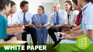 a group of people in a circle, including healthcare leadership