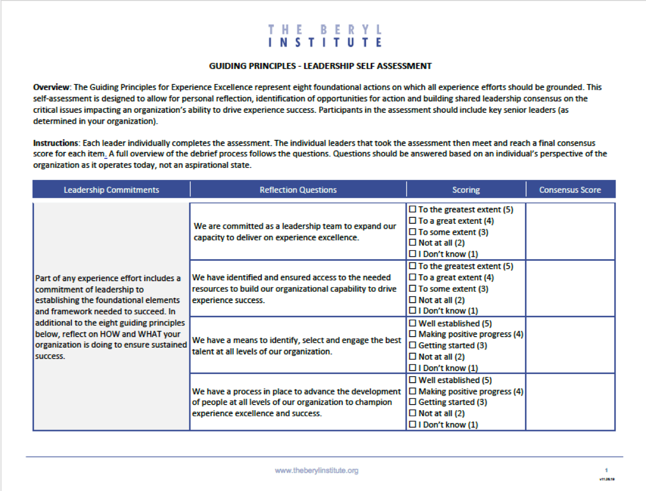 Guiding Principles Assessment Selfled The Beryl Institute