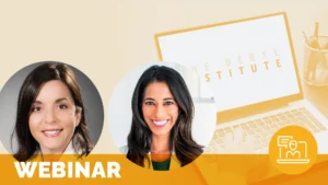 two headshots of smiling women overlaid atop an image of someone working at a laptop with the beryl institute logo on the screen; text at the bottom of the image reads webinar