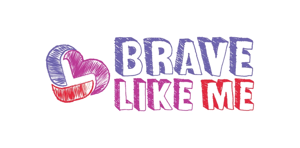 a logo for brave like me, in a crayon style