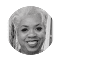 a black and white headshot of kim byrd