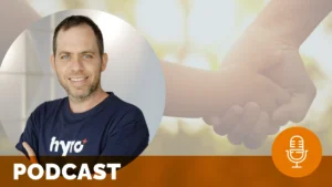 a headshot of israel khrush is overlaid atop an image of people holding hands; text at the bottom of the image reads podcast