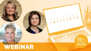 three headshots of presenters on a webinar about coaching is overlaid atop an image of someone working on a laptop with the beryl institute logo on the screen; text at the bottom of the image reads webinar