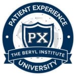 Patient Experience University logo, in the style of a university crest.