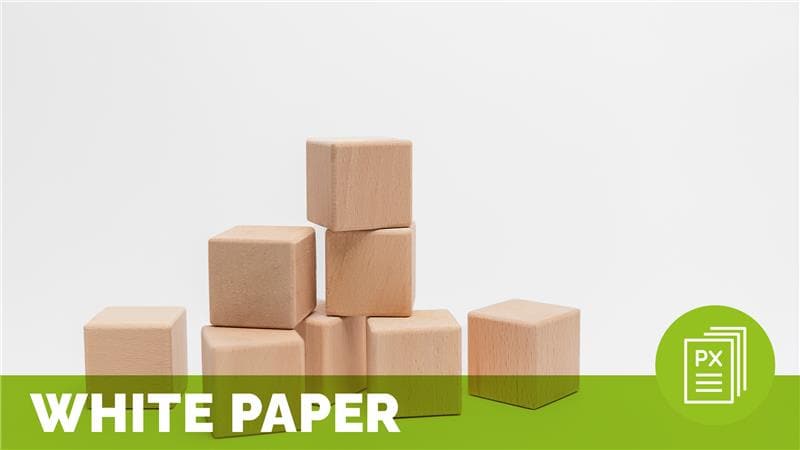 wooden blocks against a white backgound meant to represent healthcare excellence; text at the bottom of the image reads white paper