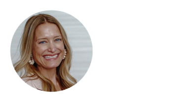 an image of a smiling blond woman with blue eyes