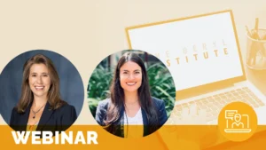 two headshots of smiling women are overlaid atop an image of a person using a laptop with the beryl institute logo on the screen; text at the bottom of the image reads webinar