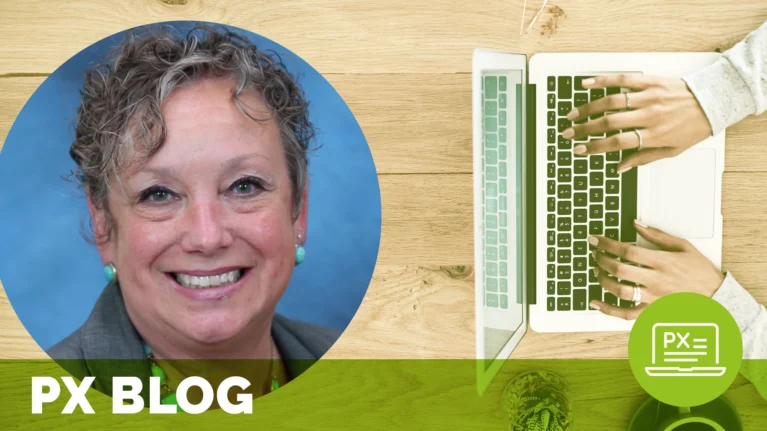a woman smiling and someone writing on a laptop