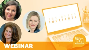 three headshots of women on a background of someone using a laptop with the beryl institute logo on it; text reads webinar