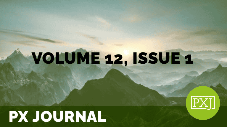 an image of mountains with text overlaid on top that reads volume 12, issue 1; text at the bottom of the image reads px journal